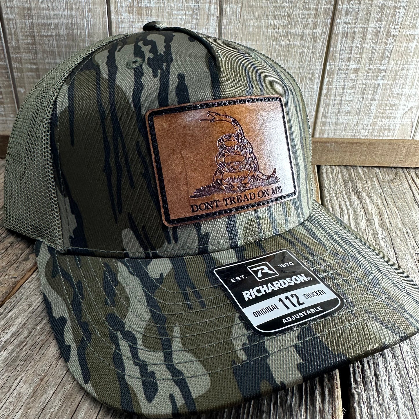 Dont Tread On Me - Camo/Green Mesh Richardson Snapback Hat - Leather Patch Baseball Cap