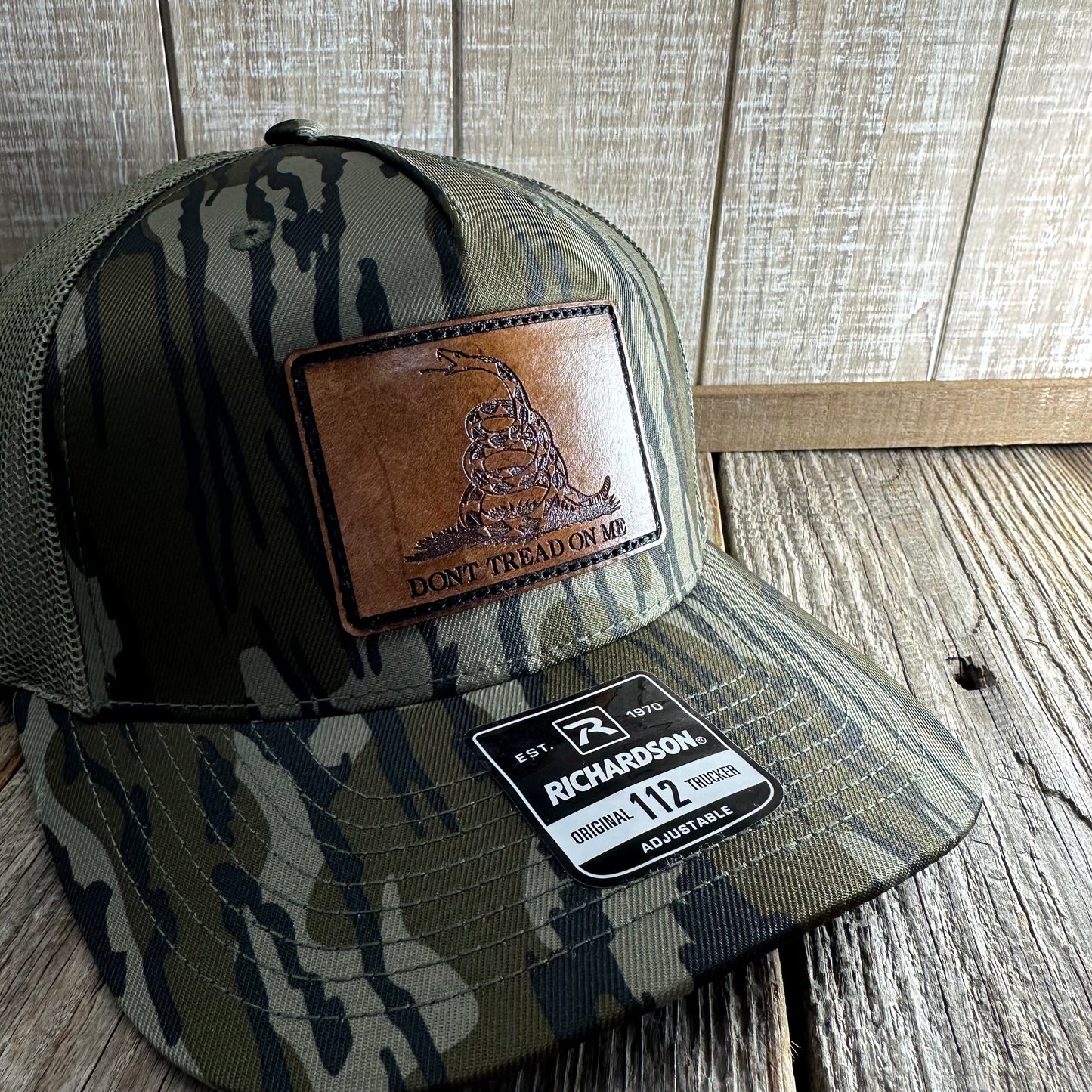 Dont Tread On Me - Camo/Green Mesh Richardson Snapback Hat - Leather Patch Baseball Cap