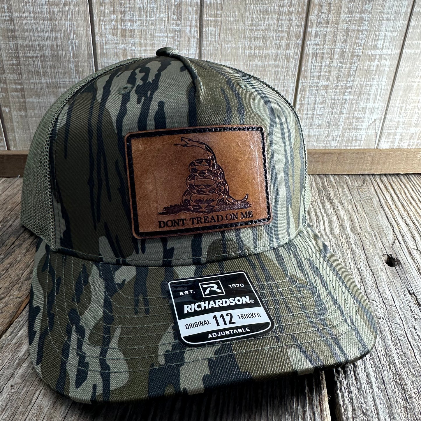 Dont Tread On Me - Camo/Green Mesh Richardson Snapback Hat - Leather Patch Baseball Cap