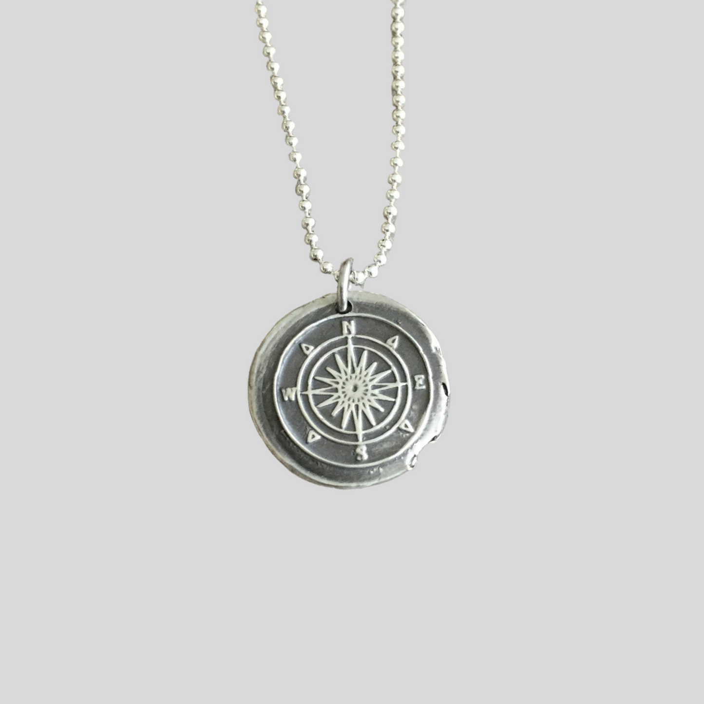 Compass Necklace - Vintage Inspired Charm - Fine Silver Wax Seal Pendant Sterling Silver Necklace Chain