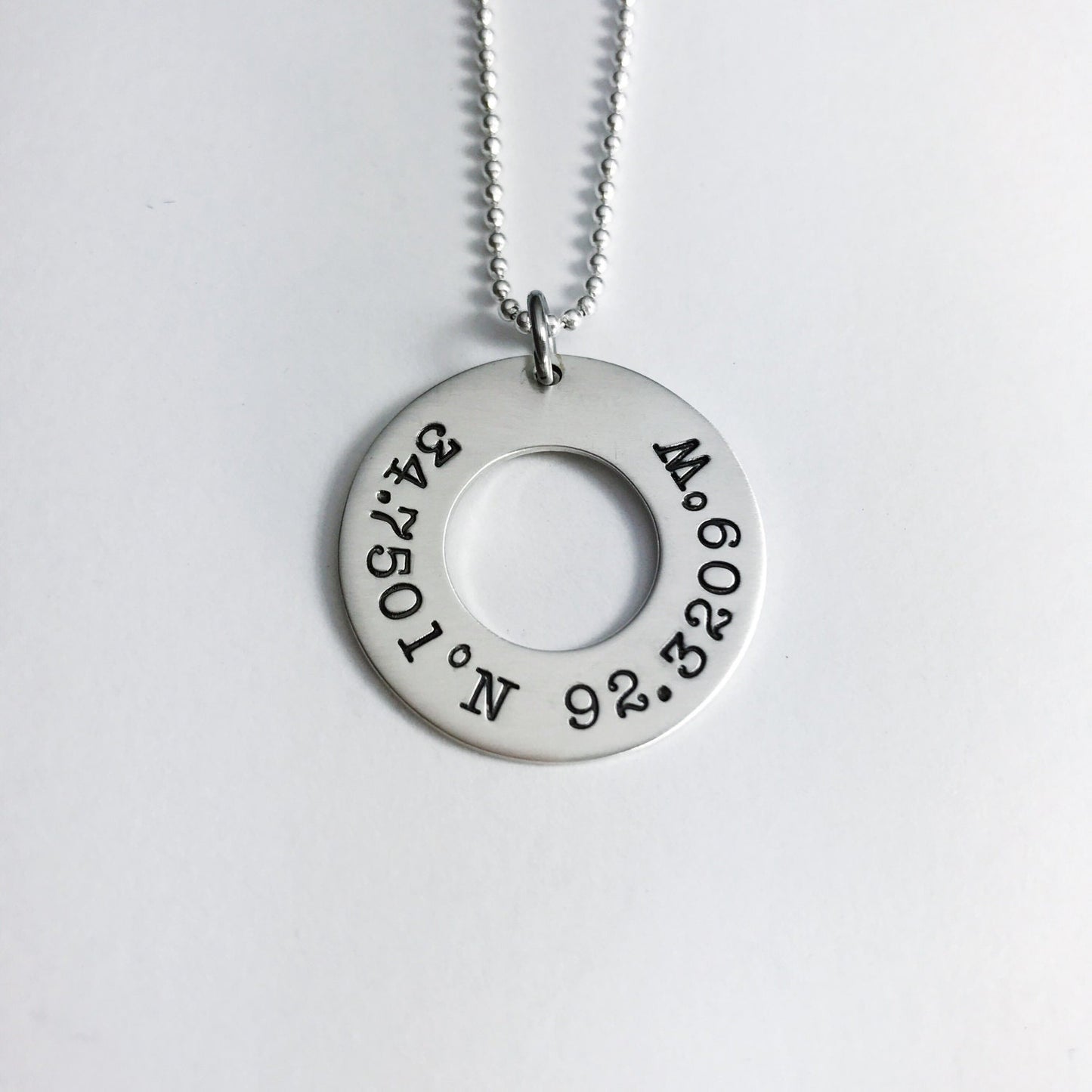 Coordinates Necklace - Custom Coordinate Sterling Silver Hand Stamped Pendant
