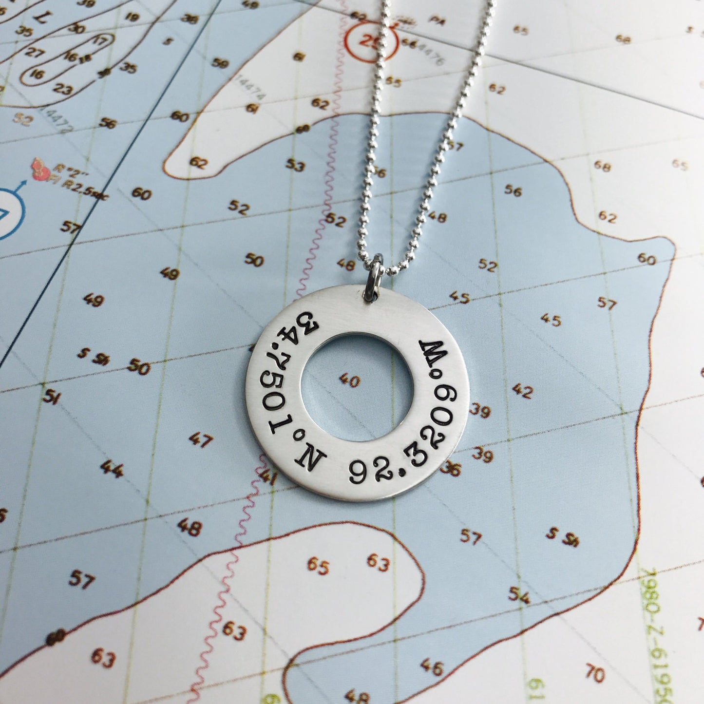 Coordinates Necklace - Custom Coordinate Sterling Silver Hand Stamped Pendant
