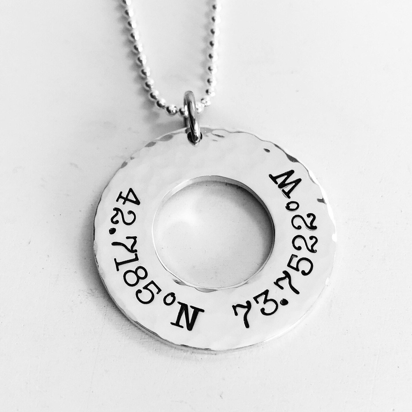 Coordinates Necklace - Custom Coordinate Sterling Silver Hand Stamped Pendant