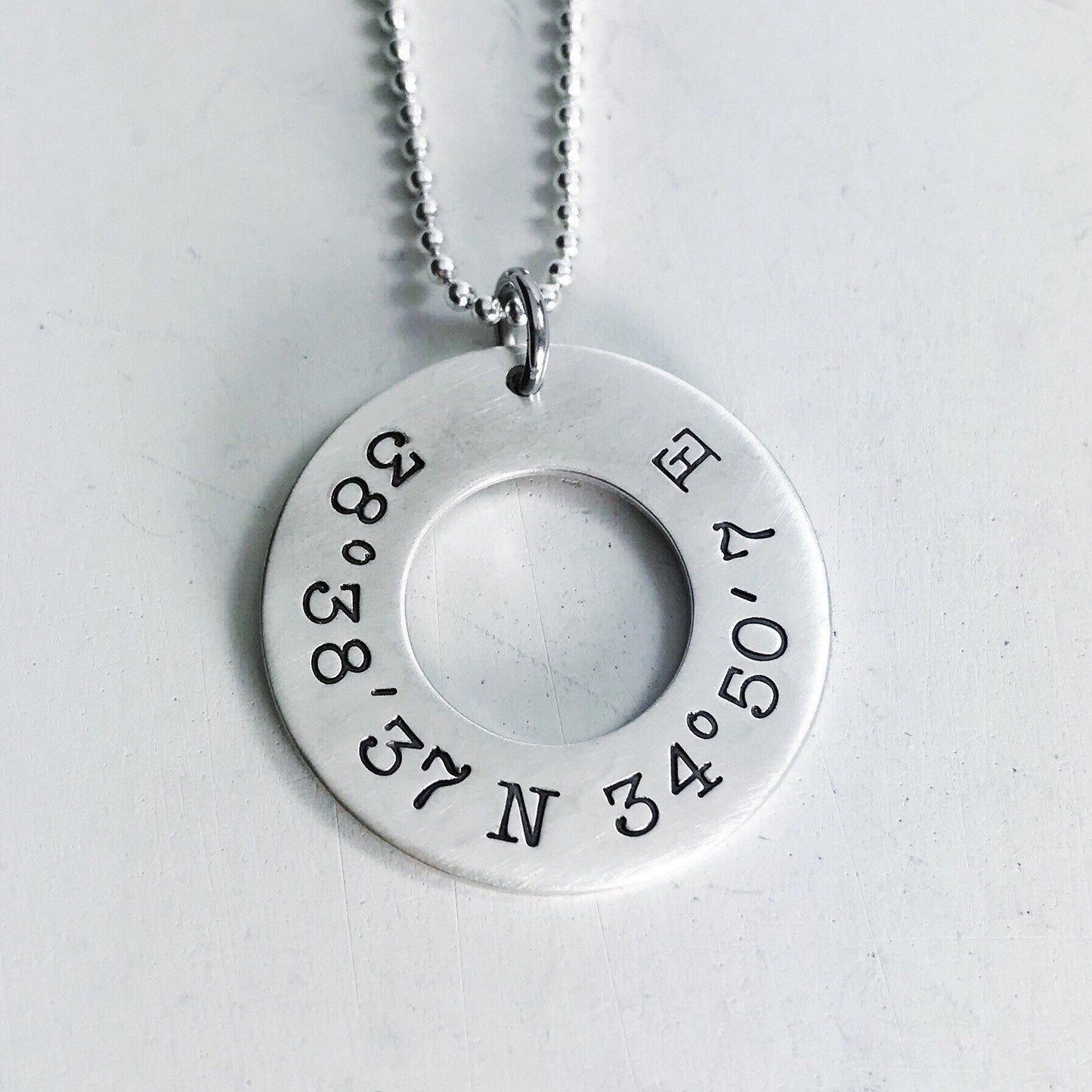Coordinates Necklace - Custom Coordinate Sterling Silver Hand Stamped Pendant