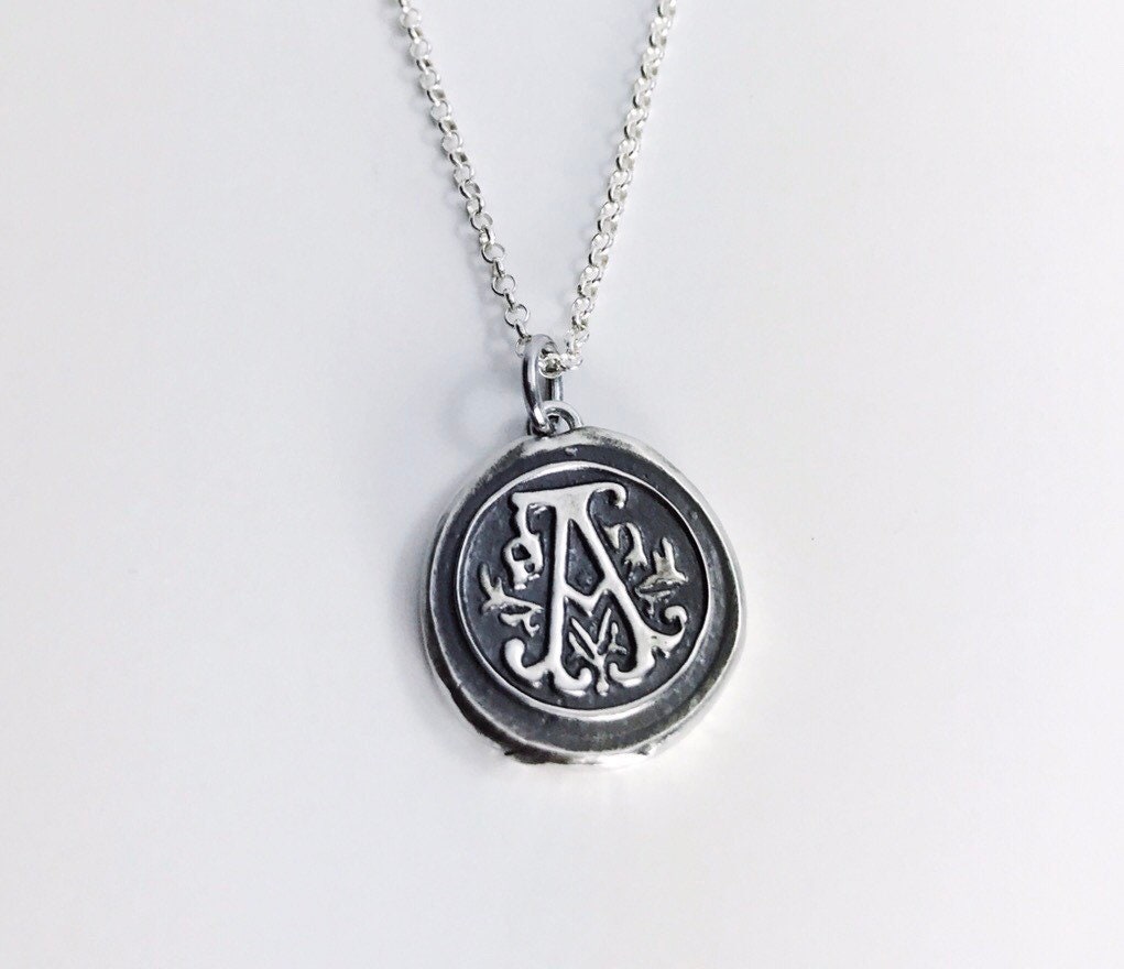 Letter T Pendant hot - Sterling Silver Wax Seal Pendant Necklace - Wax Seal Jewellery Letter Initial Pendant