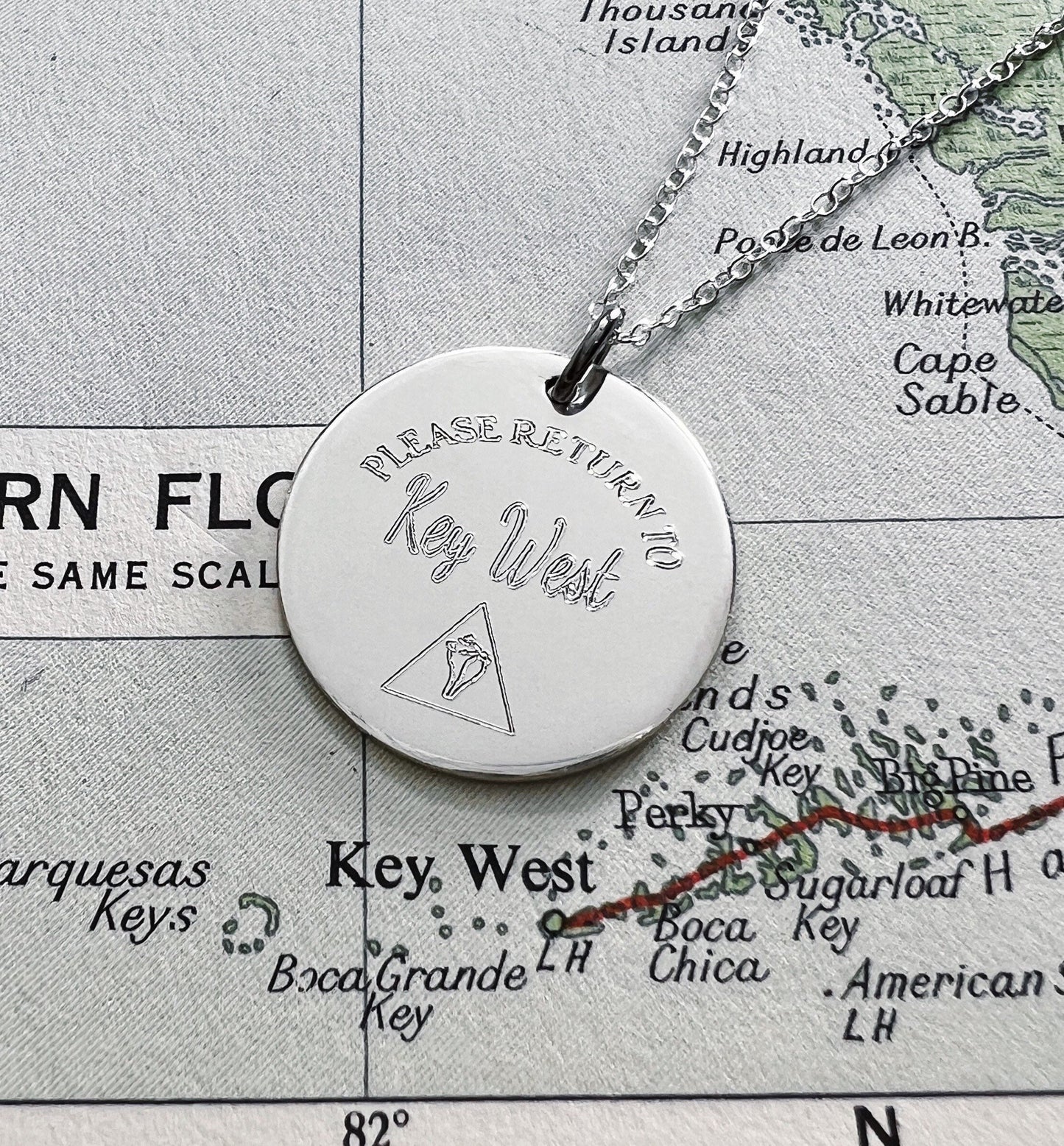 Please Return To - Key West - Sterling Silver - Florida Pendant