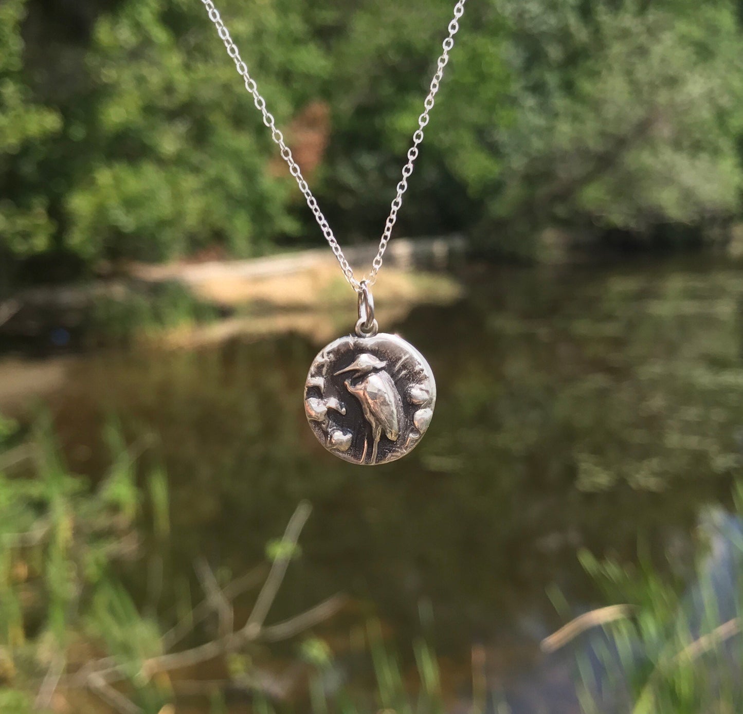 Sand Hill Crane Silver Handmade Pendant Necklace - Sand Hill Crane - Bird Watcher