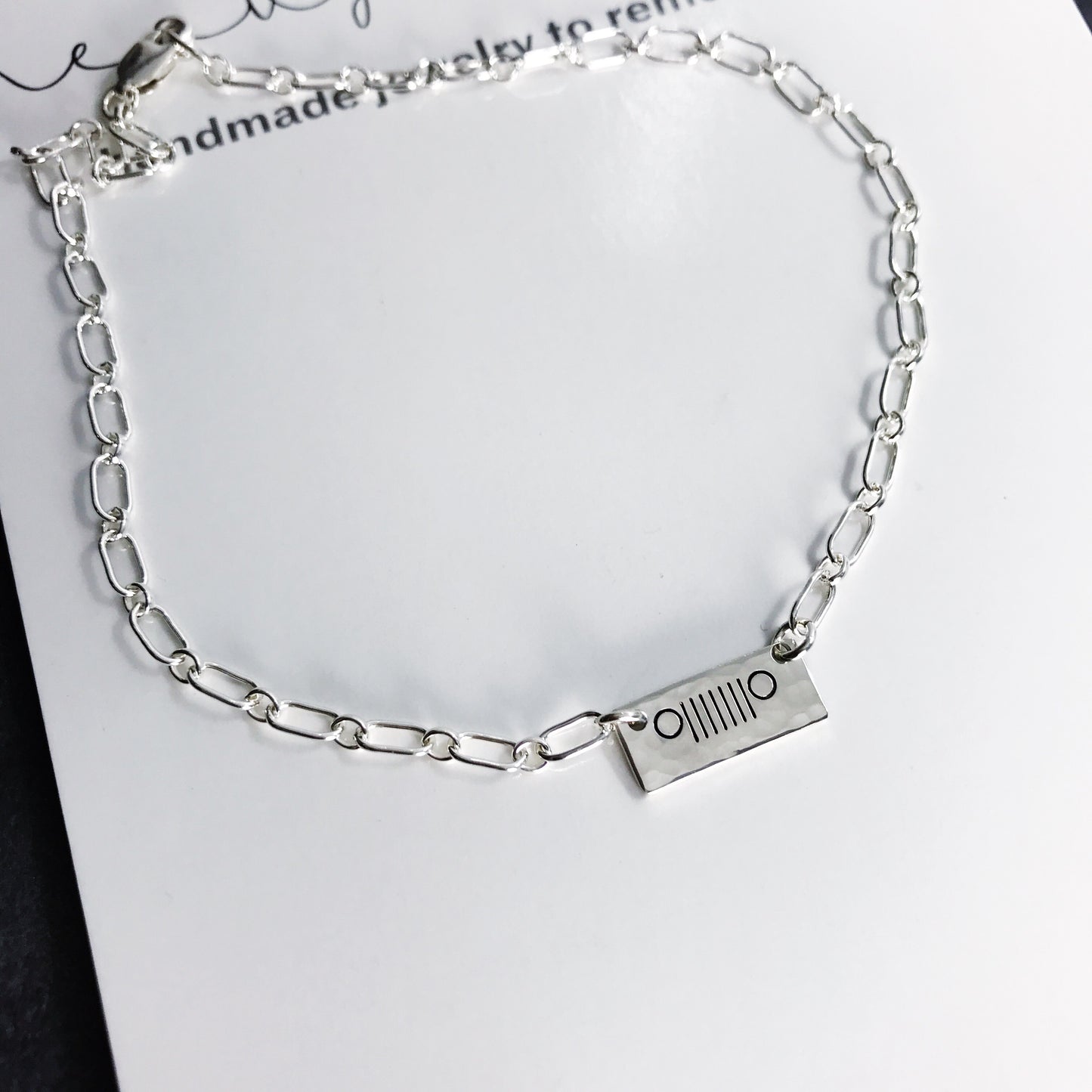 Jeep Bar Anklet - Sterling Silver Jeep Girl Jewelry