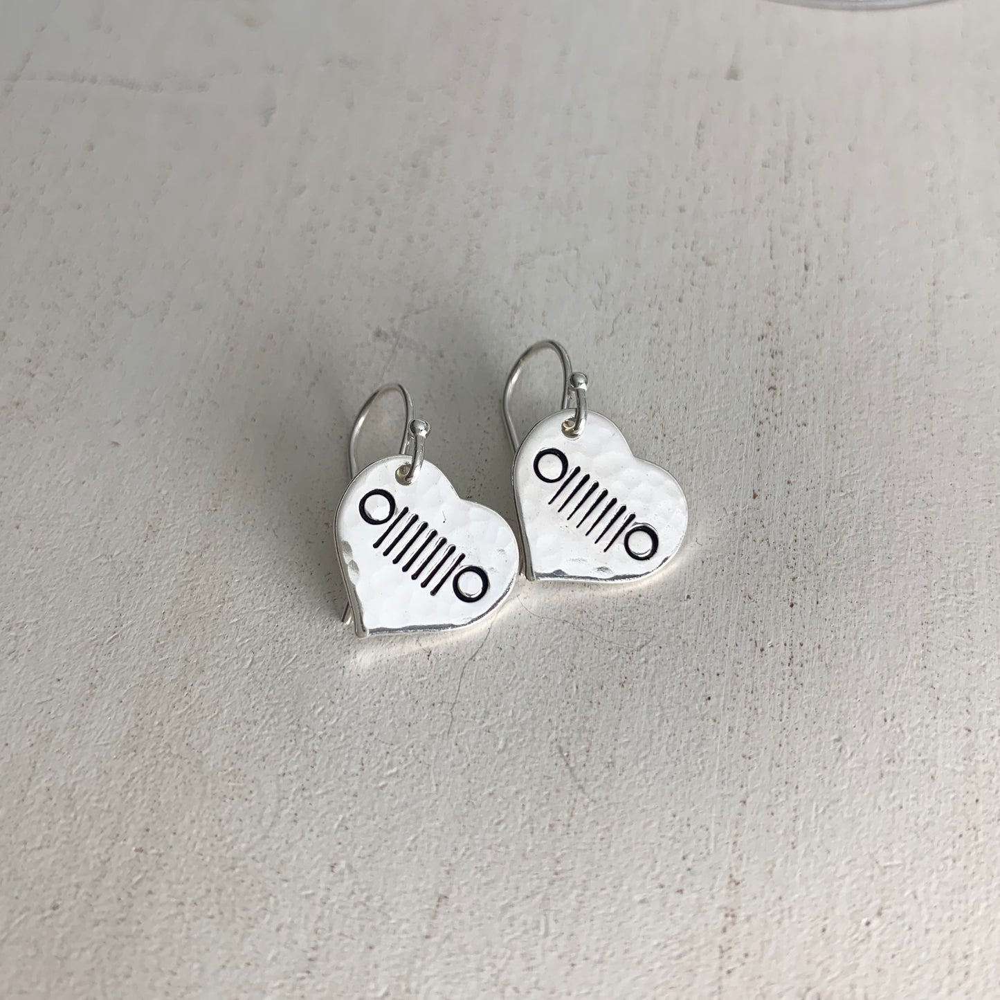 Jeep Earrings - Heart Jeep Grills - Sterling Silver Dangles