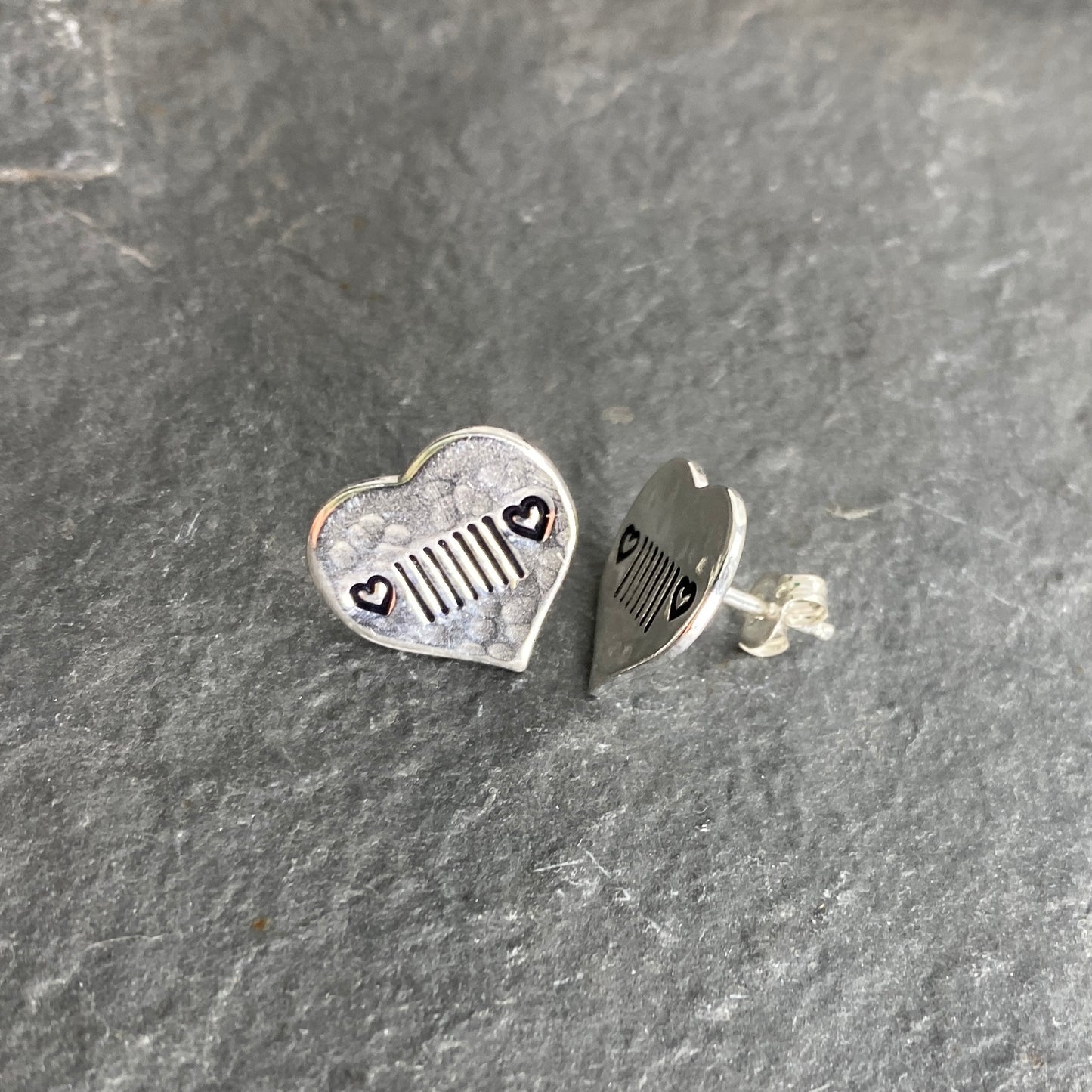 Jeep Earrings - Heart Jeep Grills - Sterling Silver Stud Earrings