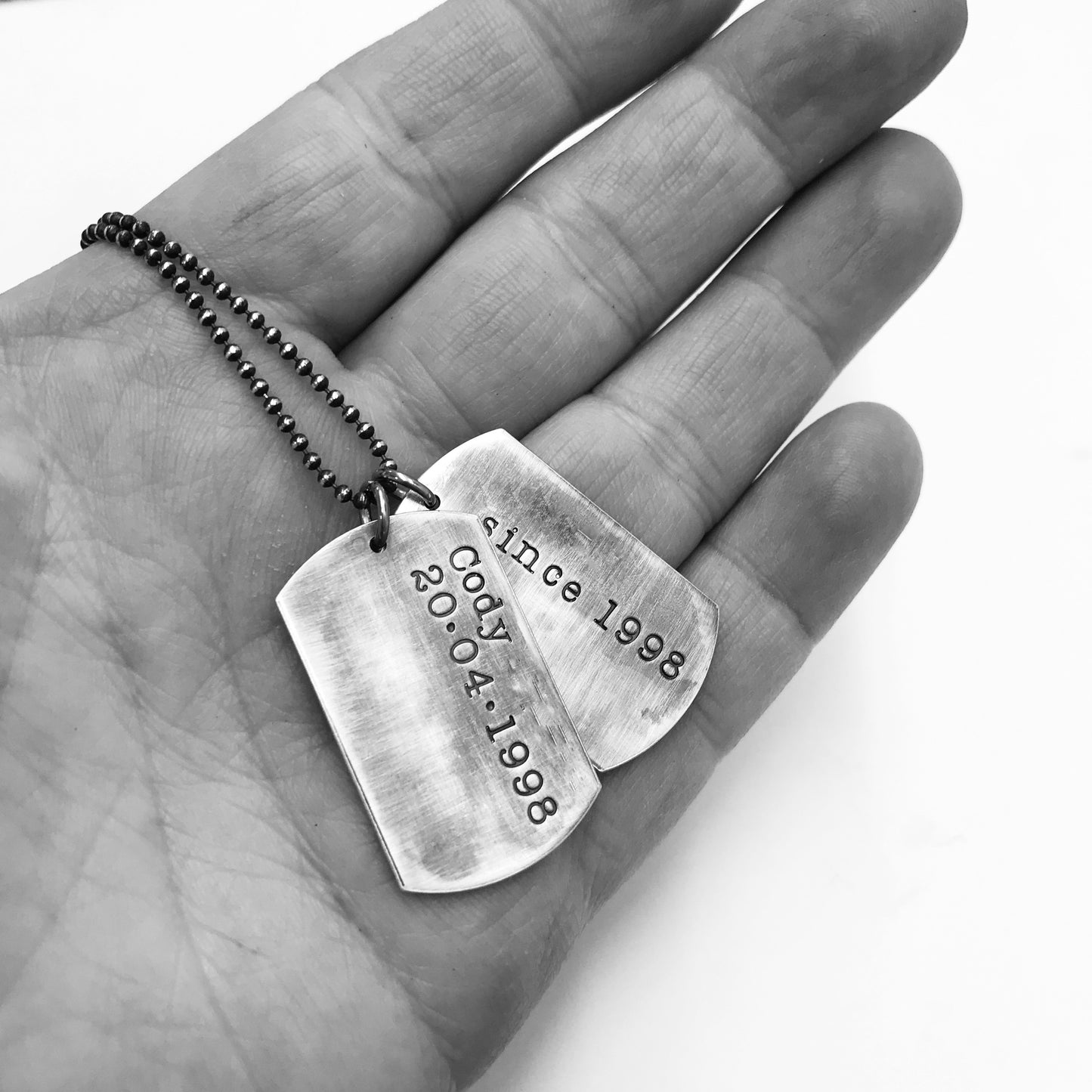 Dog Tag Necklace - Sterling Silver Hand Stamped Necklace - Brush Finish Small Dog Tag - Personalized Just for You