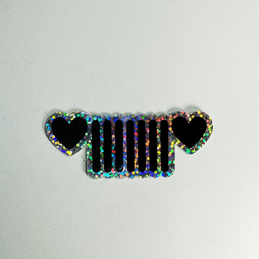 Heart Headlights Glitter Holographic Sticker