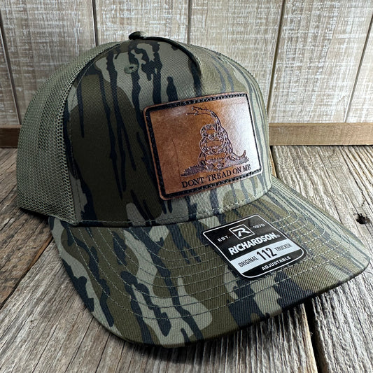 Dont Tread On Me - Camo/Green Mesh Richardson Snapback Hat - Leather Patch Baseball Cap