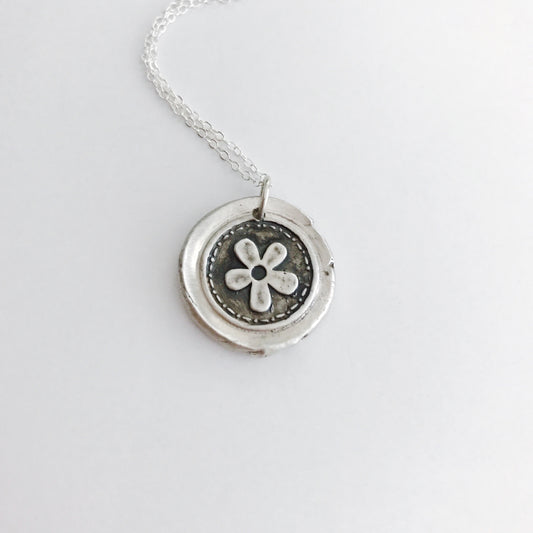 Flower - Vintage Inspired Silver Wax Seal Pendant