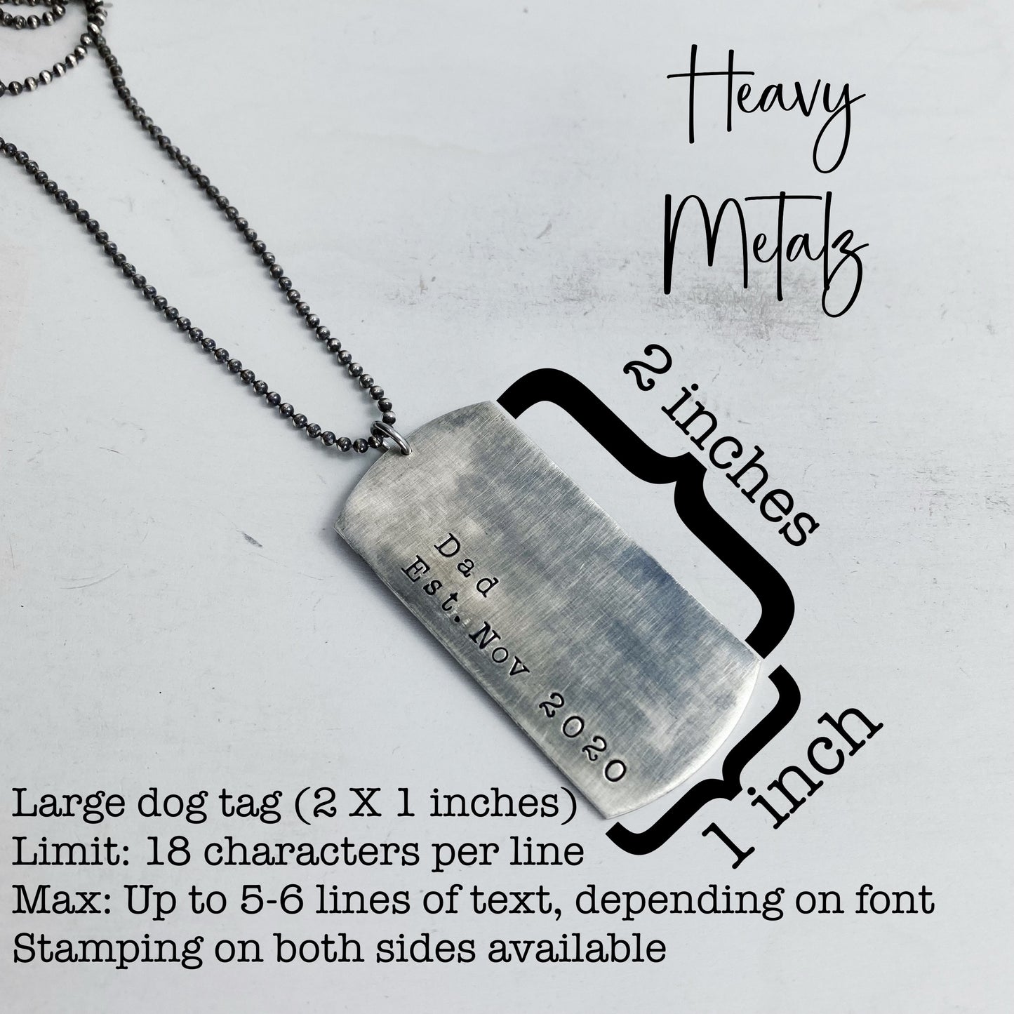 Dog Tag Necklace - LARGE Handmade Sterling Silver Dog Tags Pendants