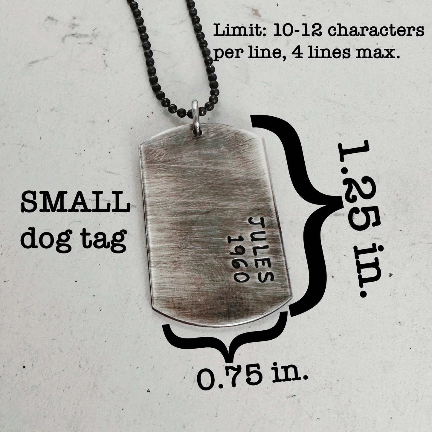 Dog Tag Necklace - Sterling Silver Hand Stamped Necklace - Brush Finish Small Dog Tag - Personalized Just for You