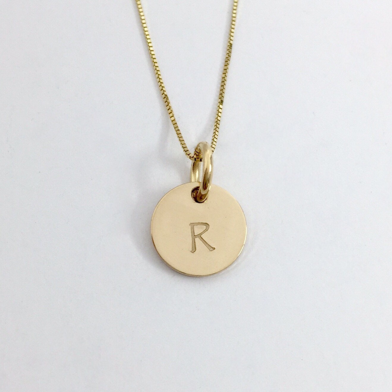 14K Solid Gold Letter Necklace - Hand Stamped - Initial Jewelry - Personalized Necklace