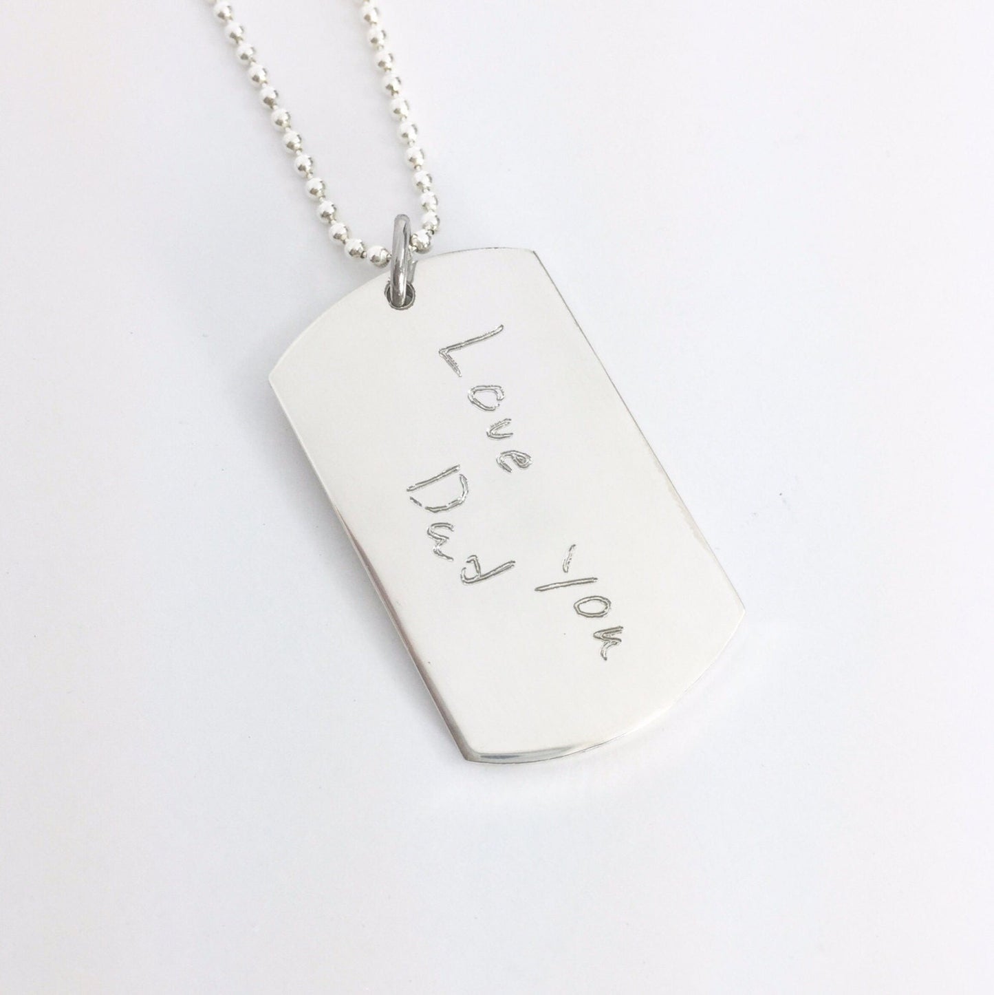 Signature Dog Tag Necklace - Sterling Silver Actual Handwriting Necklace - Custom Pendant Personalized Jewelry