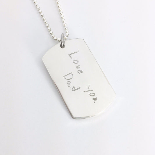 Custom Artwork or Logo Dog Tag Necklace - Sterling Silver Actual Handwriting Necklace - Custom Pendant Personalized Jewelry