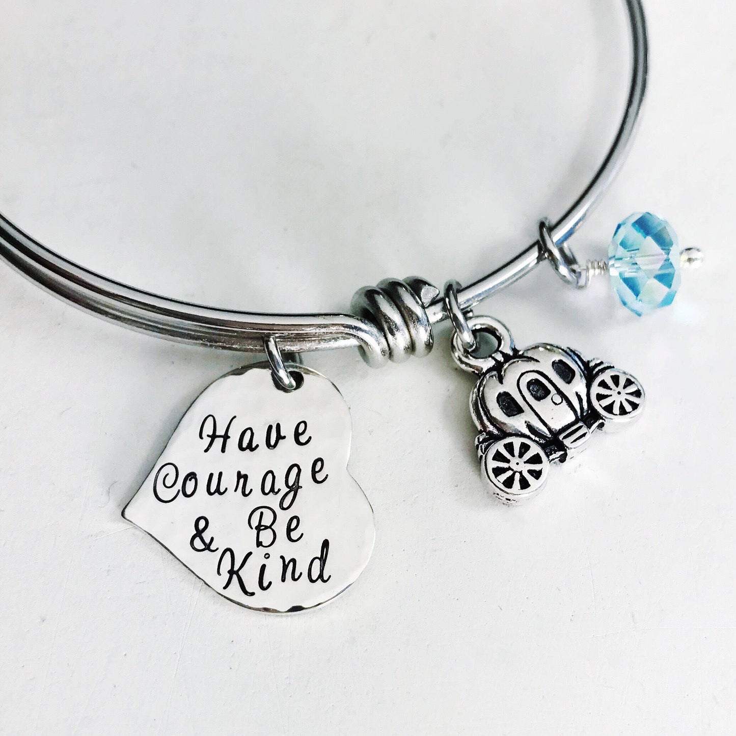 Be Kind - Adjustable Bangle Bracelet - Have Courage and Be Kind - Adjustable Bracelet - Heart Charm Bracelet - Princess