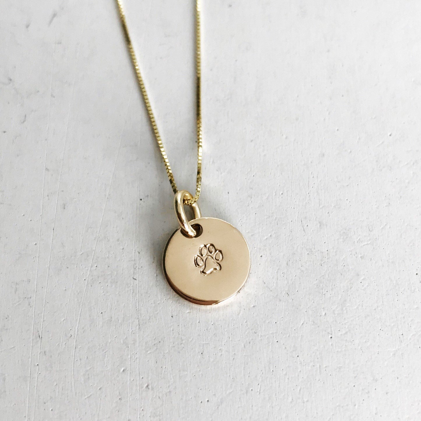 14K Solid Gold Paw Print Necklace - Hand Stamped & Personalized Gold Disc Jewelry For Pet Moms