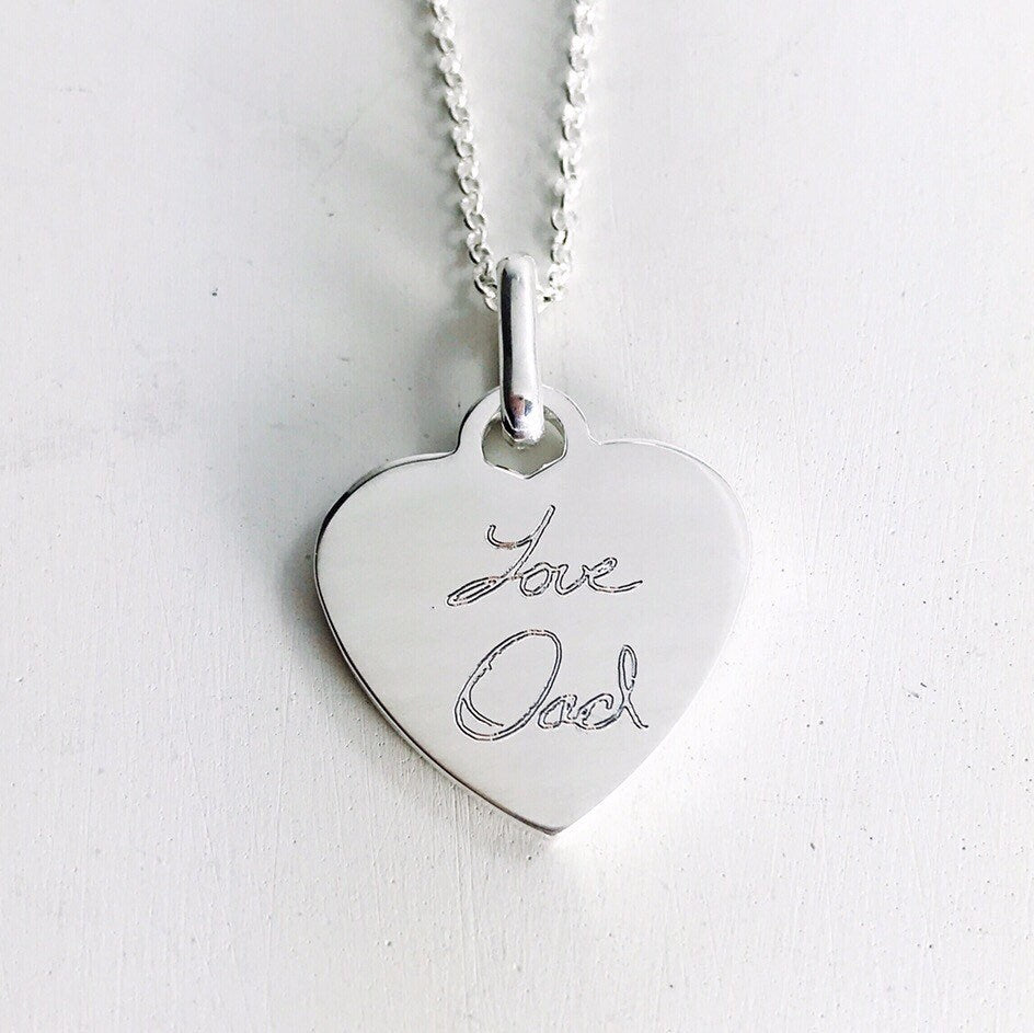 Signature Pendant - Sterling Silver Heart Charm - Actual Handwriting Necklace - Custom Jewelry