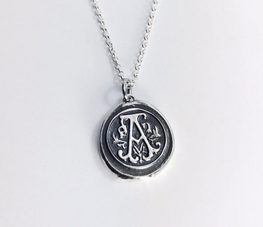 Wax Seal Letter Pendant - Silver Initial Necklace - Wax Seal Necklace - Vintage Inspired Charm - Handmade in Fine Silver