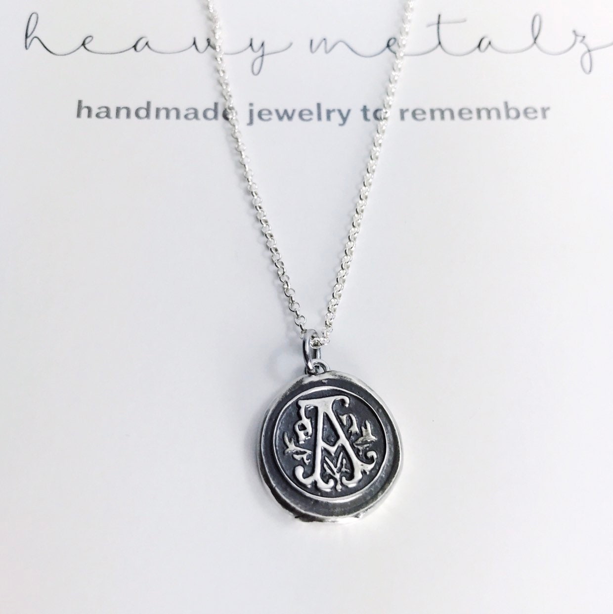 Wax Seal Letter Pendant - Silver Initial Necklace - Wax Seal Necklace - Vintage Inspired Charm - Handmade in Fine Silver