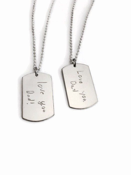 Signature Dog Tag Necklace - Sterling Silver Actual Handwriting Necklace - Custom Pendant Personalized Jewelry