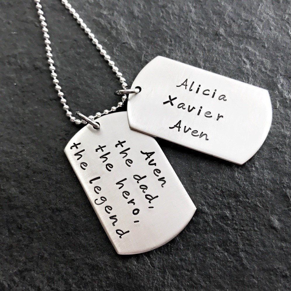 Dog Tag Necklace - Hand Stamped Sterling Silver Dog Tags Necklace -  Personalized Gift - Custom Dog Tags