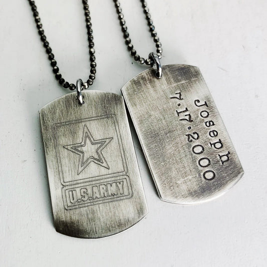 army logo engraved on sterling silver dog tags custom name dog tag personalized gift