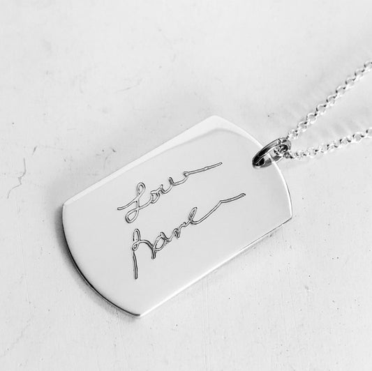 Signature Dog Tag Necklace - Sterling Silver Actual Handwriting Necklace - Custom Pendant Personalized Jewelry