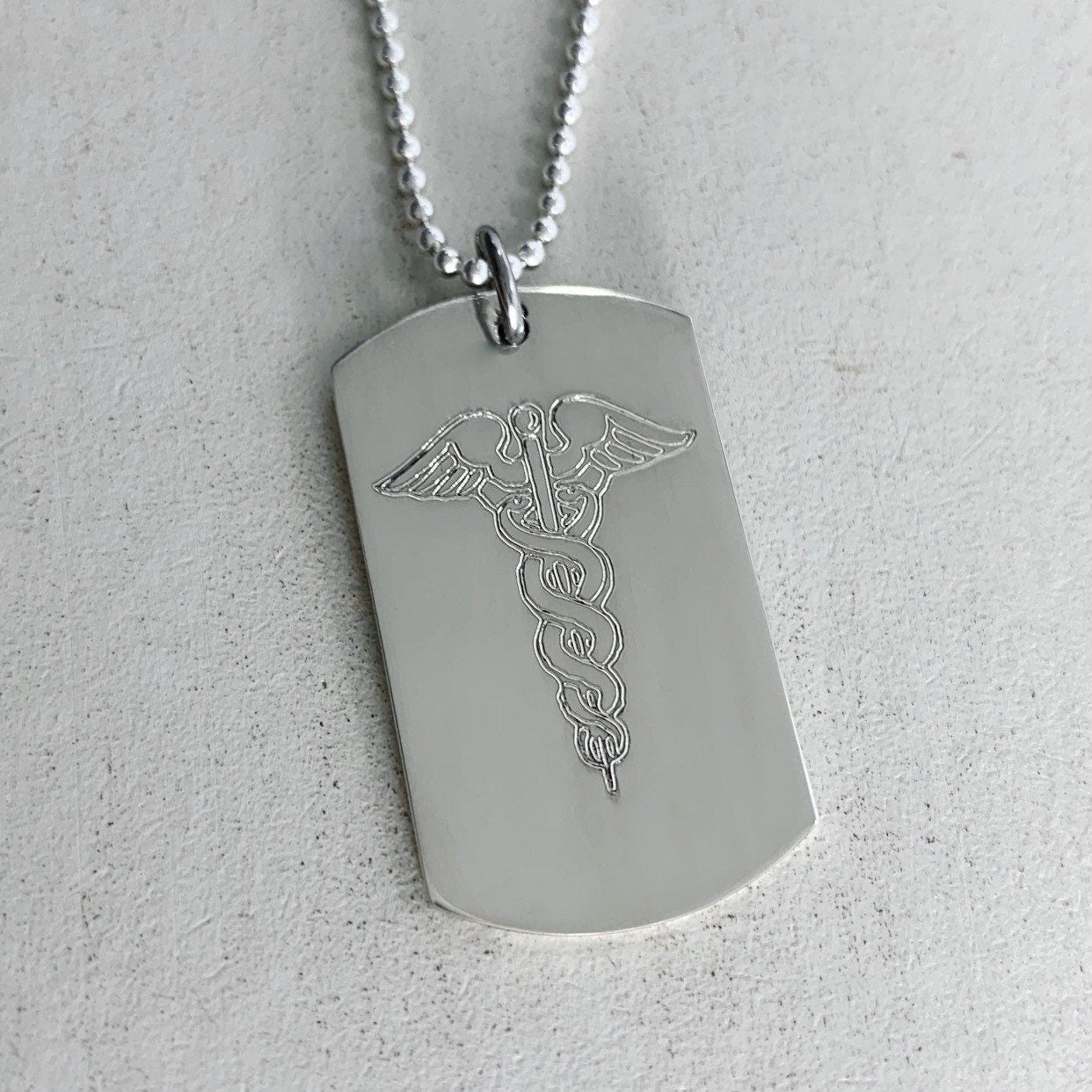 Medical Alert Dog Tag Necklace - Personalized Custom Sterling Silver Medical ID Necklace