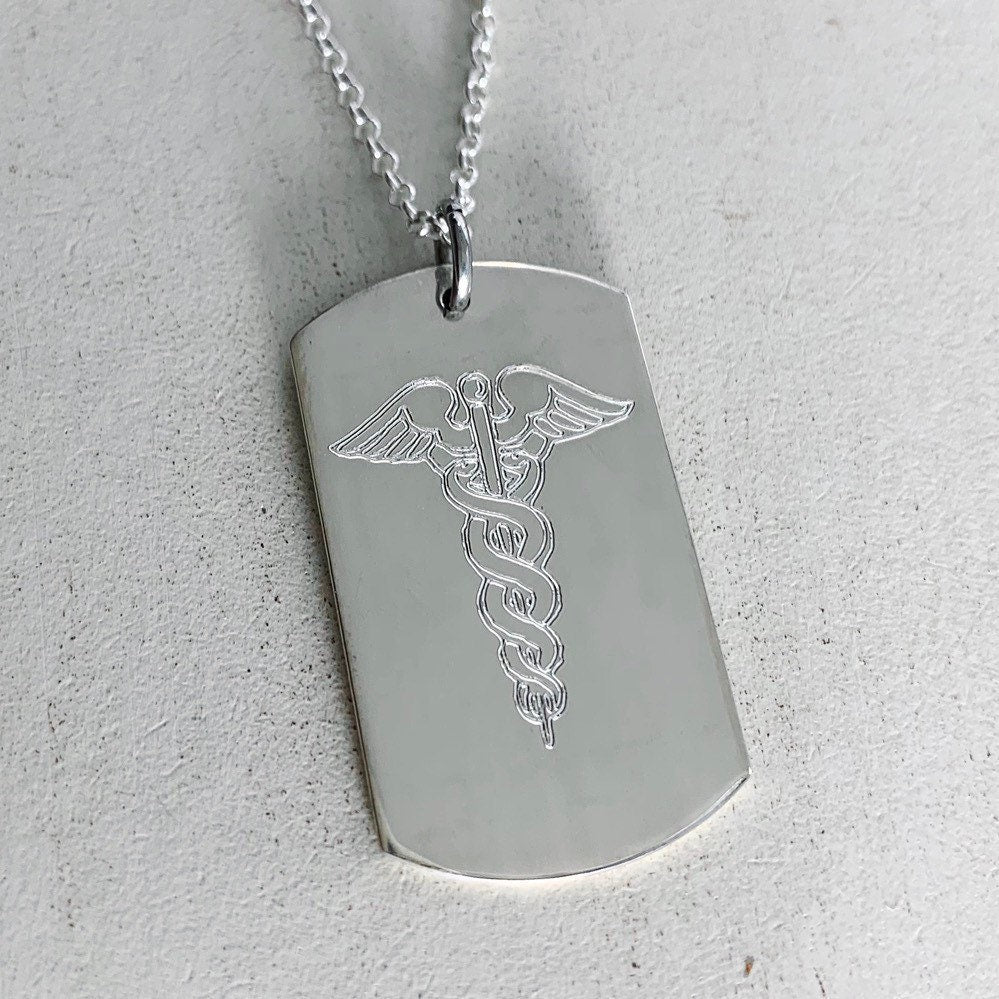 Medical Alert Dog Tag Necklace - Personalized Custom Sterling Silver Medical ID Necklace