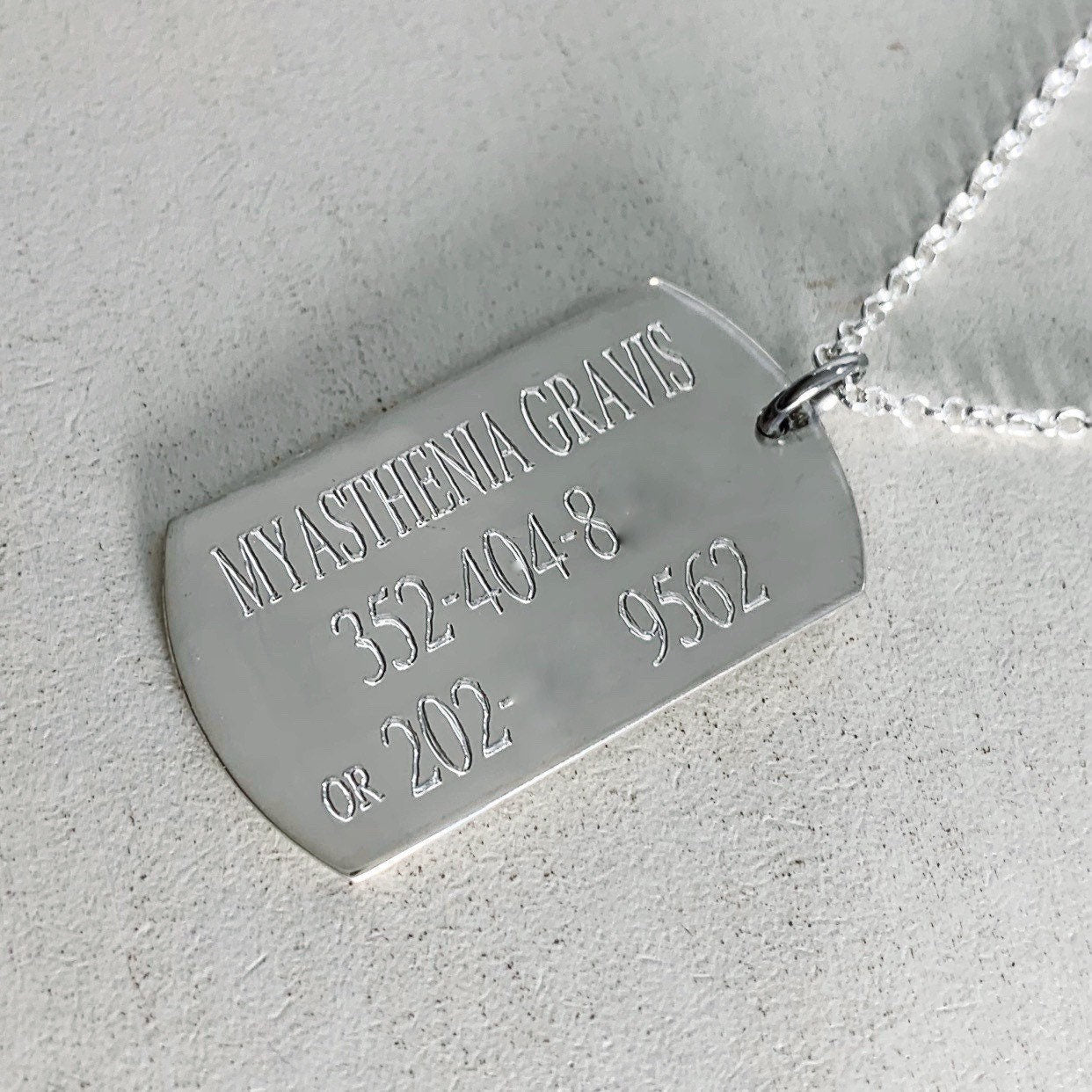 Medical Alert Dog Tag Necklace - Personalized Custom Sterling Silver Medical ID Necklace