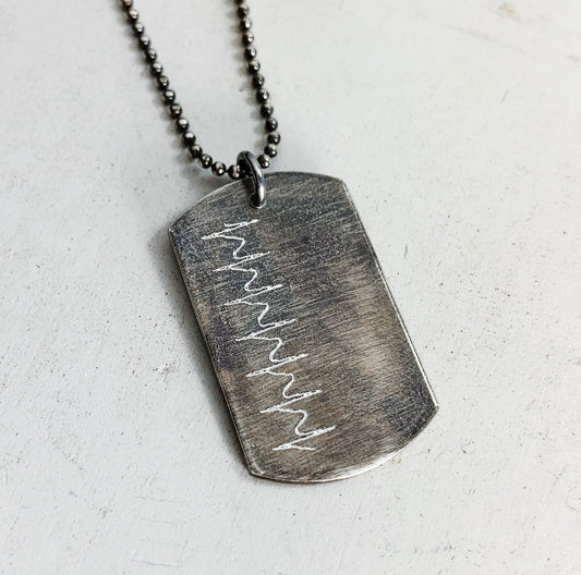 Heartbeat Dog Tag Necklace - Handmade Sterling Silver Dog Tags Necklace - Custom and Personalized Actual Heartbeat Jewelry - Small Dog Tag