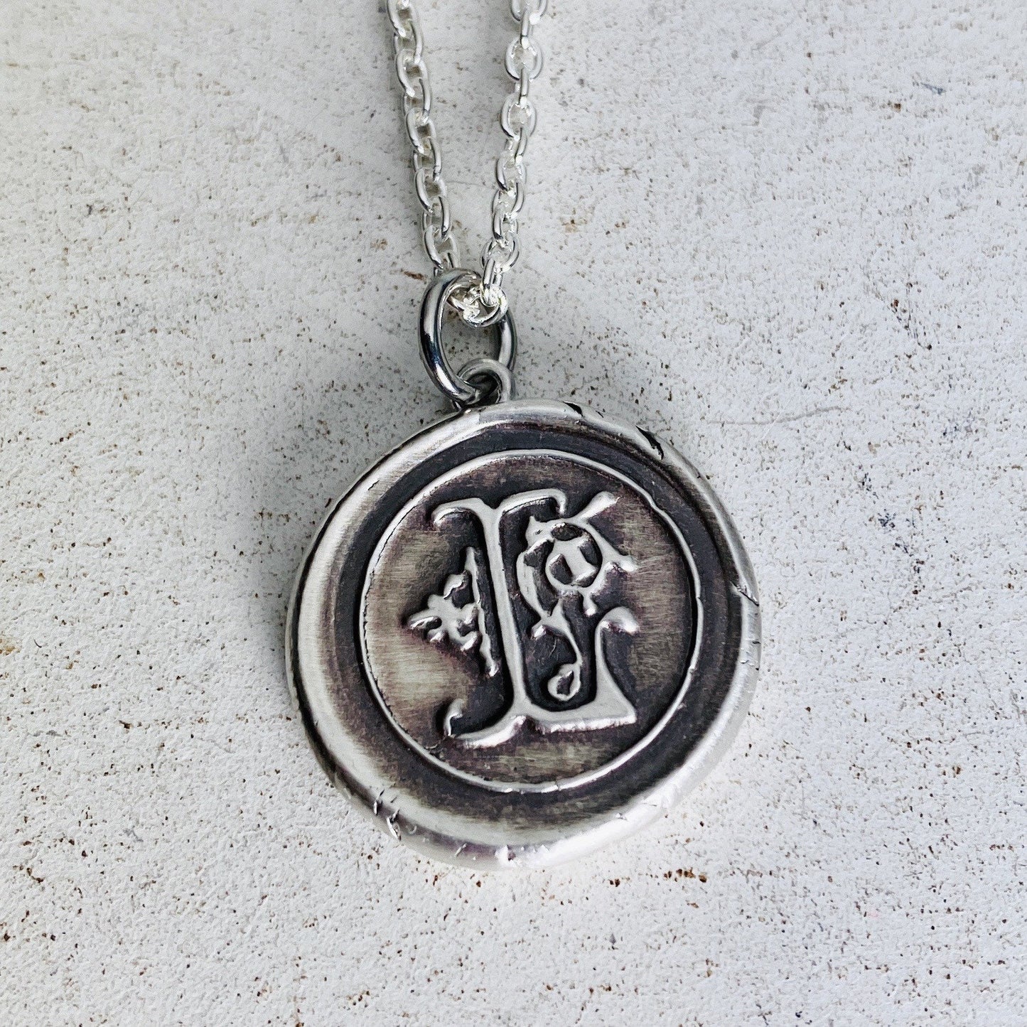 Wax Seal Letter Pendant - Silver Initial Necklace - Wax Seal Necklace - Vintage Inspired Charm - Handmade in Fine Silver