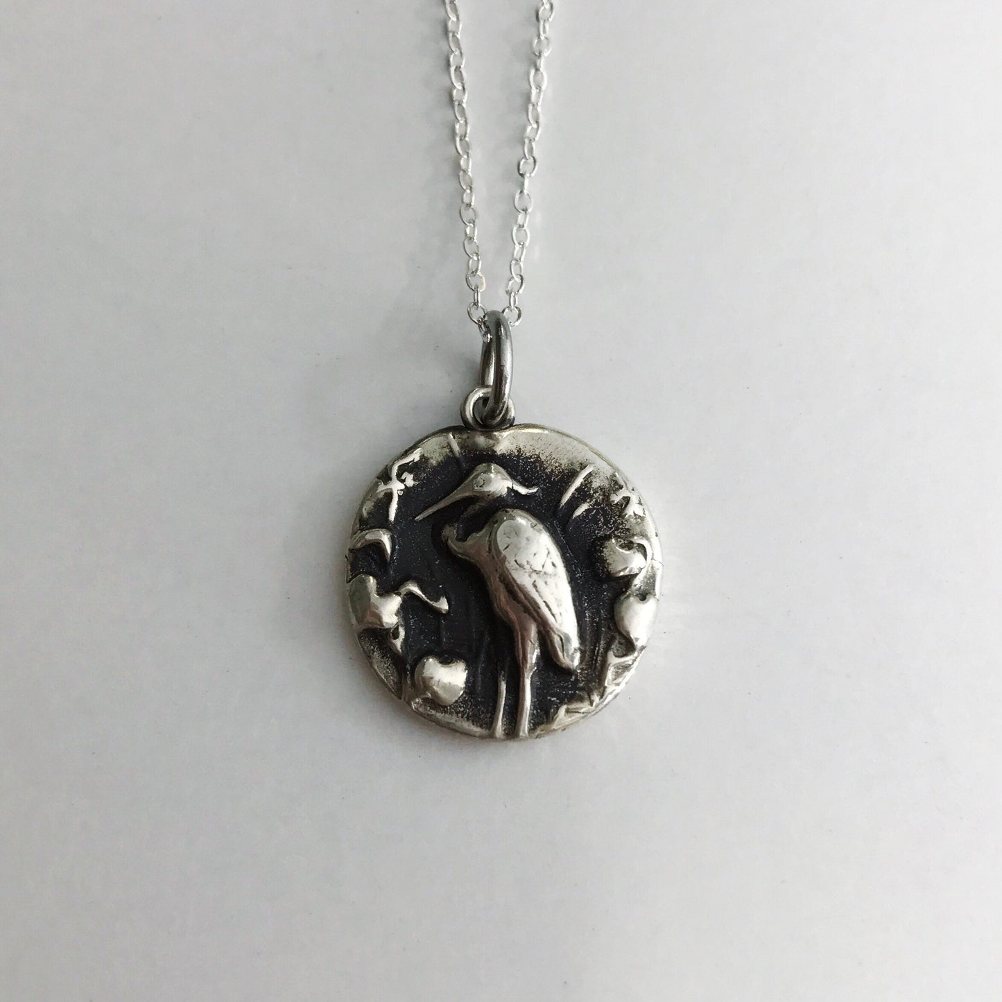 Sand Hill Crane Silver Handmade Pendant Necklace - Sand Hill Crane - Bird Watcher