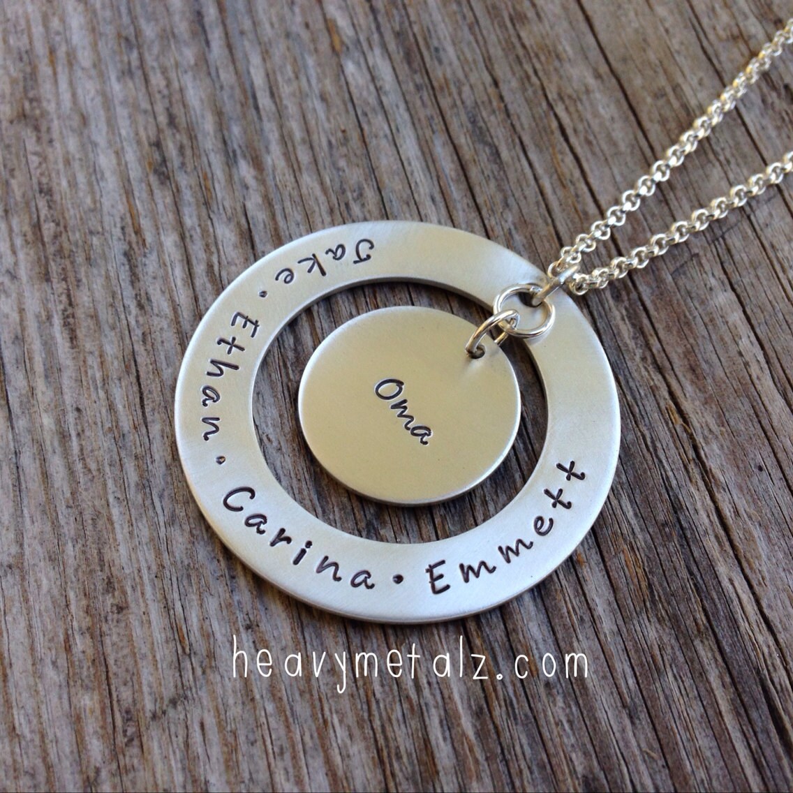 Oma’s Heart - Sterling Silver Hand Stamped Personalized Pendant Name Necklace