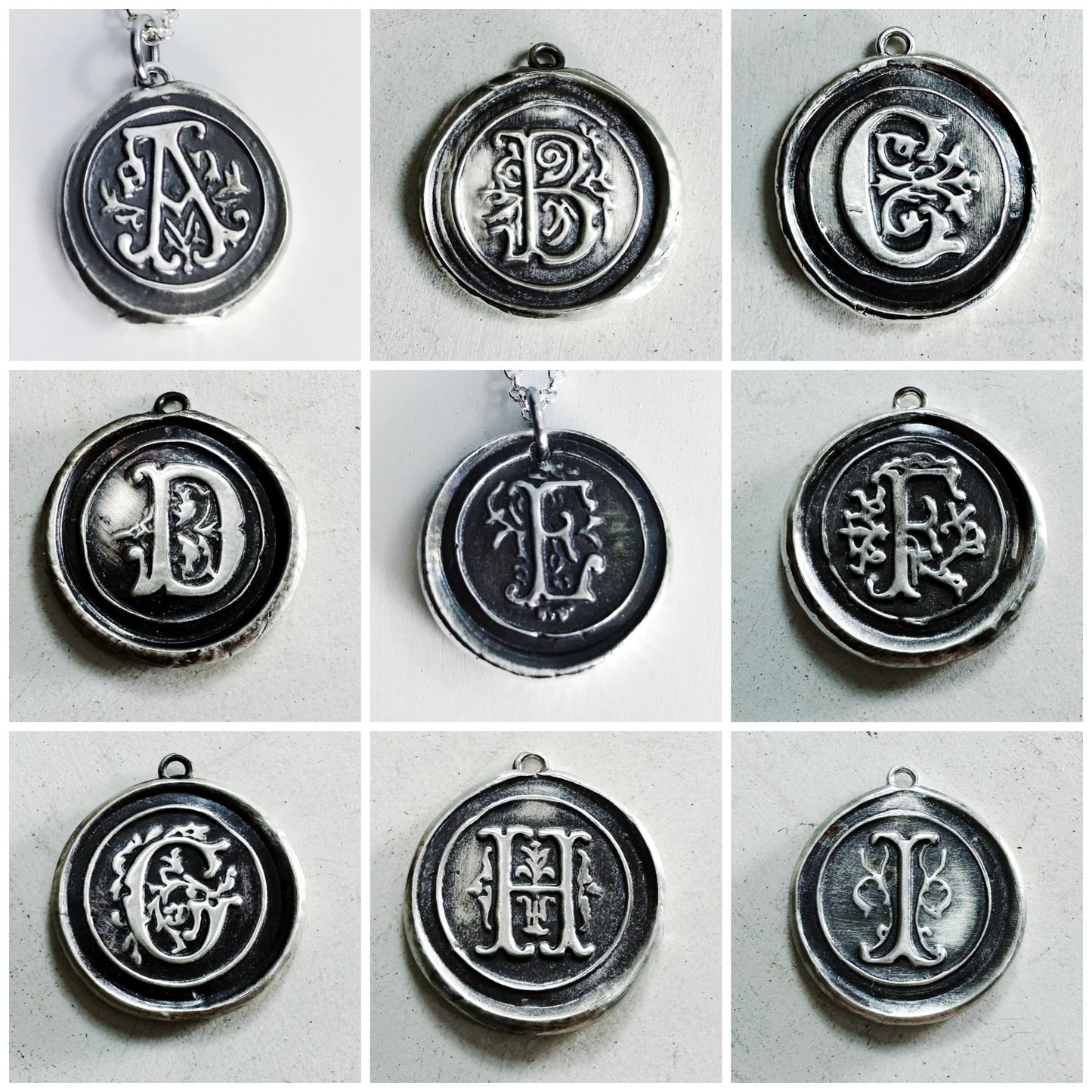 Vintage Inspired Initial Pendant - Fine Silver Wax Seal Style Necklace with Sterling Silver Rolo Chain