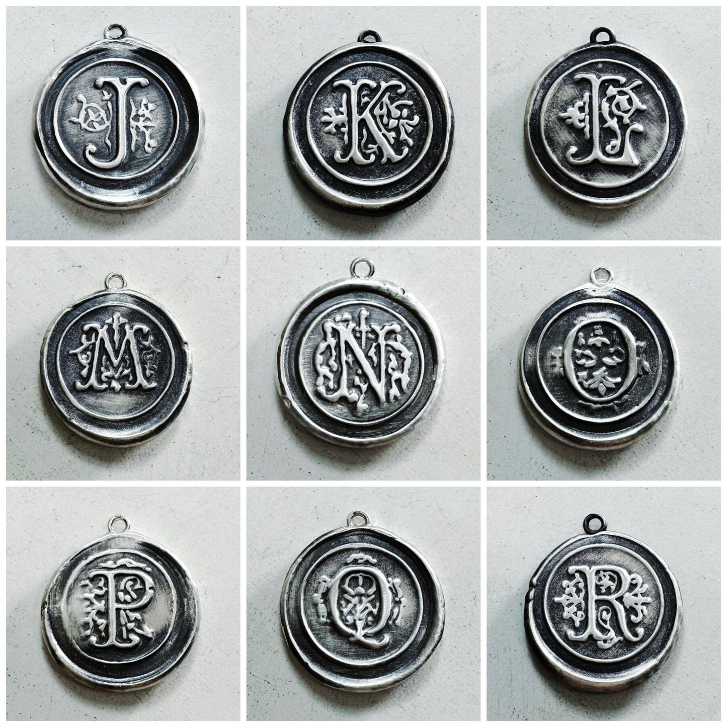 Vintage Inspired Initial Pendant - Fine Silver Wax Seal Style Necklace with Sterling Silver Rolo Chain