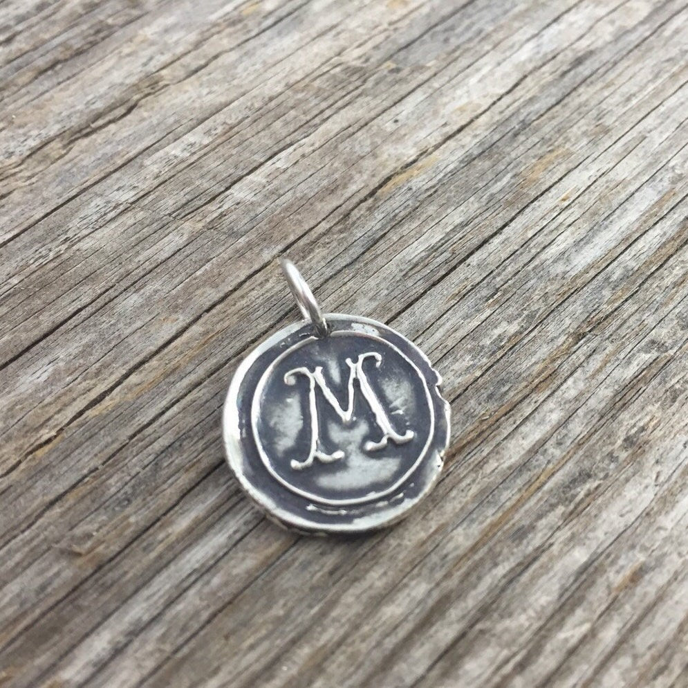 Wax Seal Letter Pendant - Silver Initial Necklace - Wax Seal Alphabet Necklace - Vintage Inspired Charm - Handmade in Real Silver 2