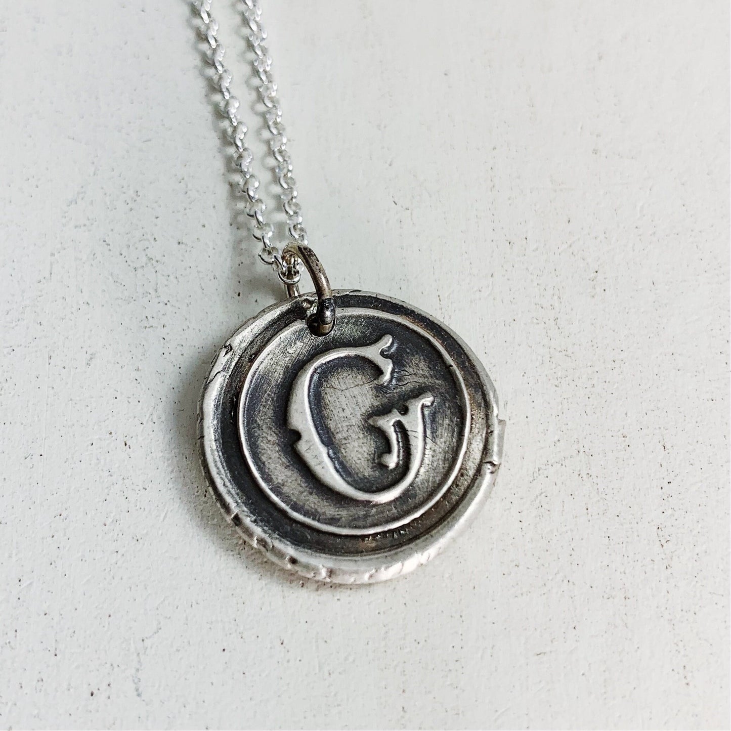 Wax Seal Letter Pendant - Silver Initial Necklace - Wax Seal Alphabet Necklace - Vintage Inspired Charm - Handmade in Real Silver 2