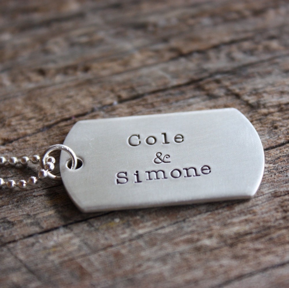 Dog Tag Necklace - Sterling Silver Hand Stamped Necklace - Brush Finish Small Dog Tag - Personalized Just for You