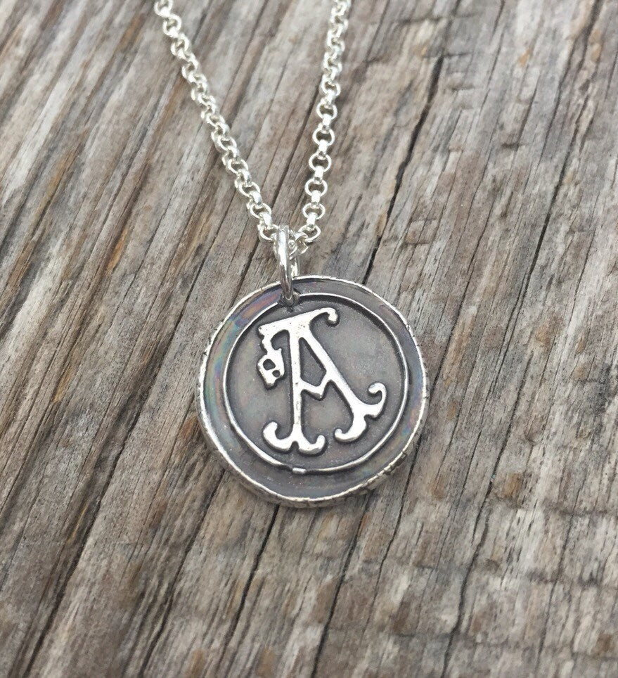 Wax Seal Letter Pendant - Silver Initial Necklace - Wax Seal Alphabet Necklace - Vintage Inspired Charm - Handmade in Real Silver 2