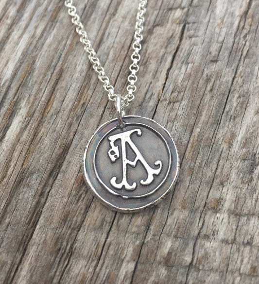 Wax Seal Letter Pendant - Silver Initial Necklace - Wax Seal Alphabet Necklace - Vintage Inspired Charm - Handmade in Real Silver 2