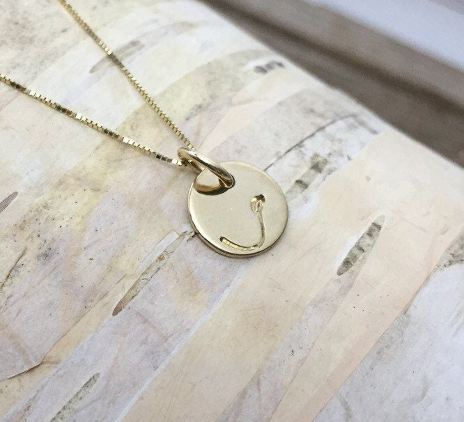 14K Solid Gold Paw Print Necklace - Hand Stamped & Personalized Gold Disc Jewelry For Pet Moms