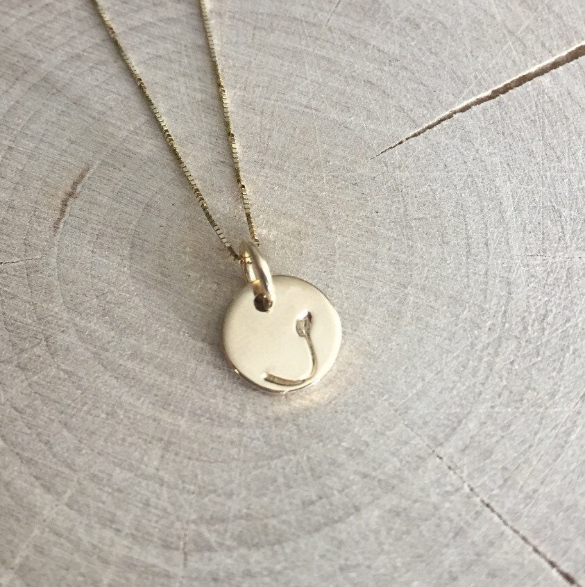 14K Solid Gold Letter Necklace - Hand Stamped - Initial Jewelry - Personalized Necklace