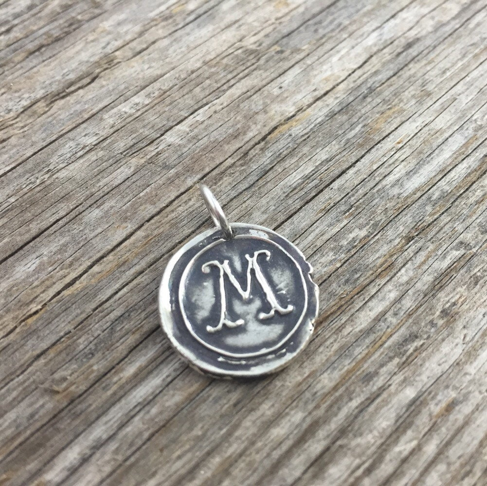 Wax Seal Letter Pendant - Silver Initial Necklace - Wax Seal Necklace - Vintage Inspired Charm - Handmade in Fine Silver