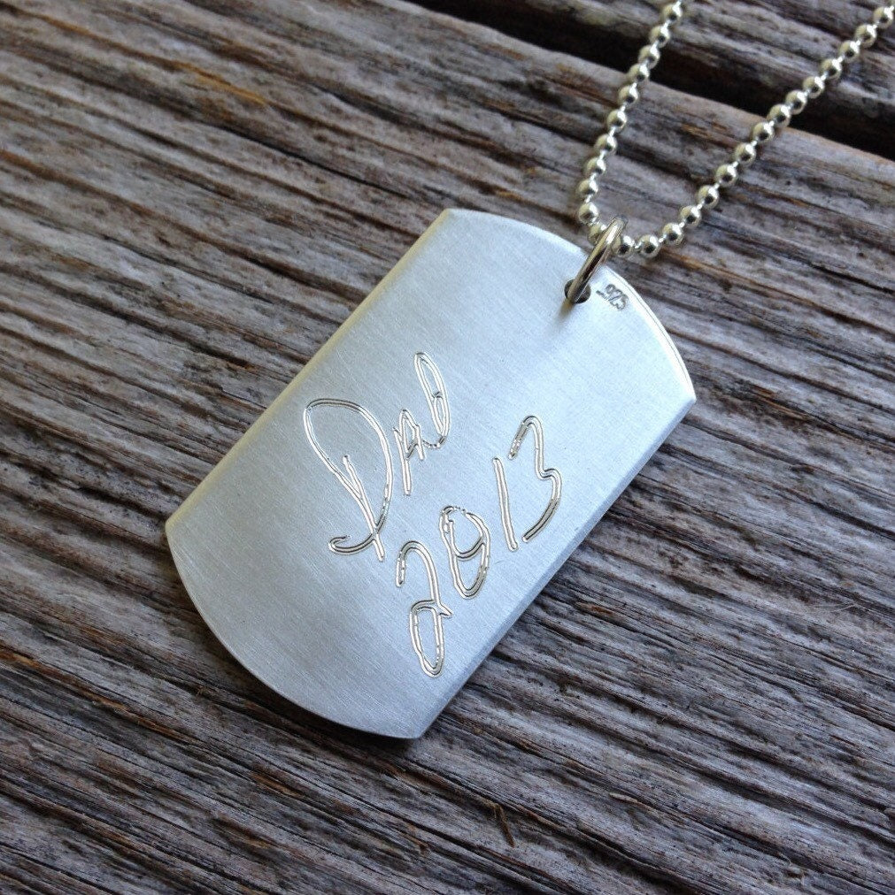 Signature Dog Tag Necklace - Sterling Silver Actual Handwriting Necklace - Custom Pendant Personalized Jewelry